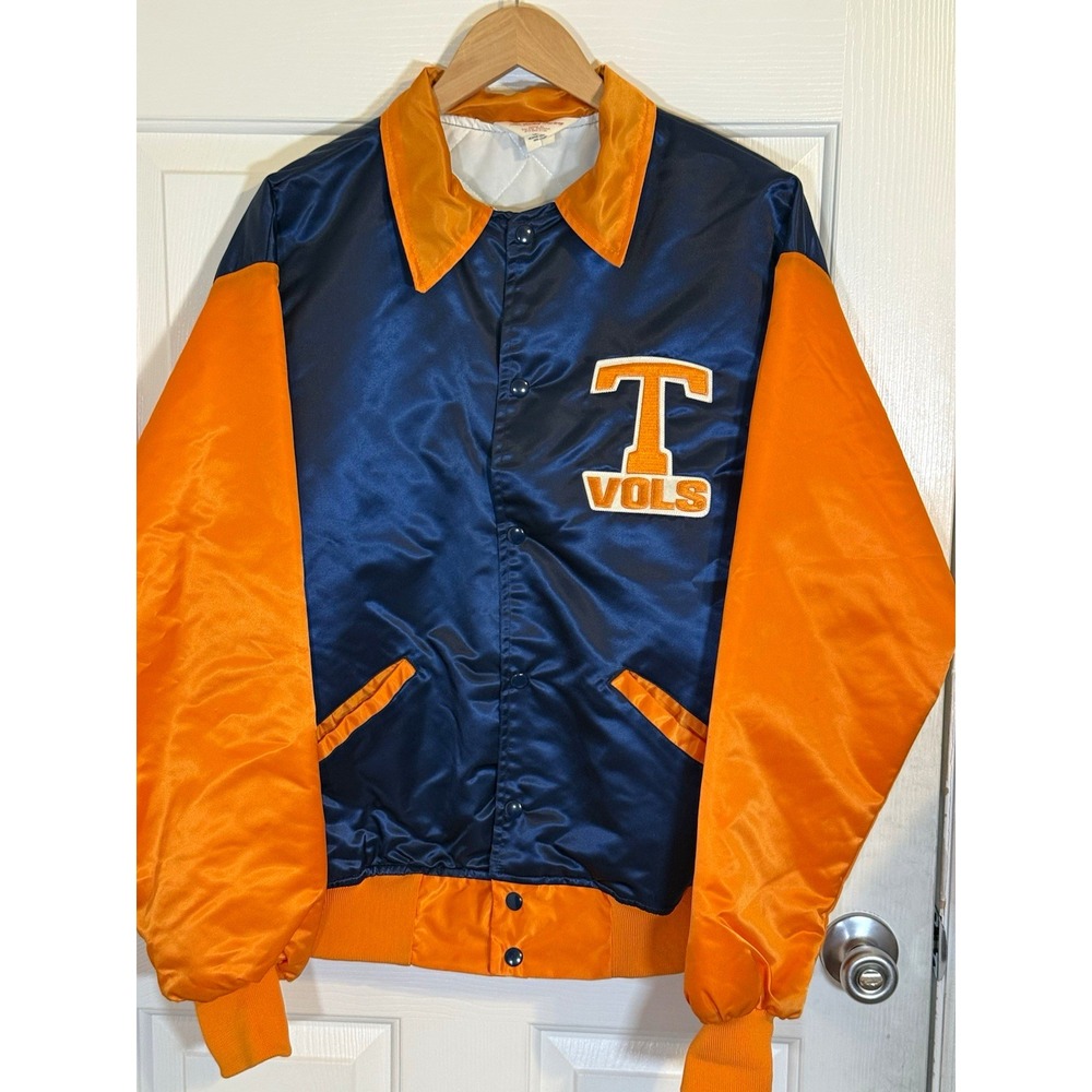 Vtg 80s Jacket Factory Tennessee Volunteers satin bomber Jacket Orange Size L